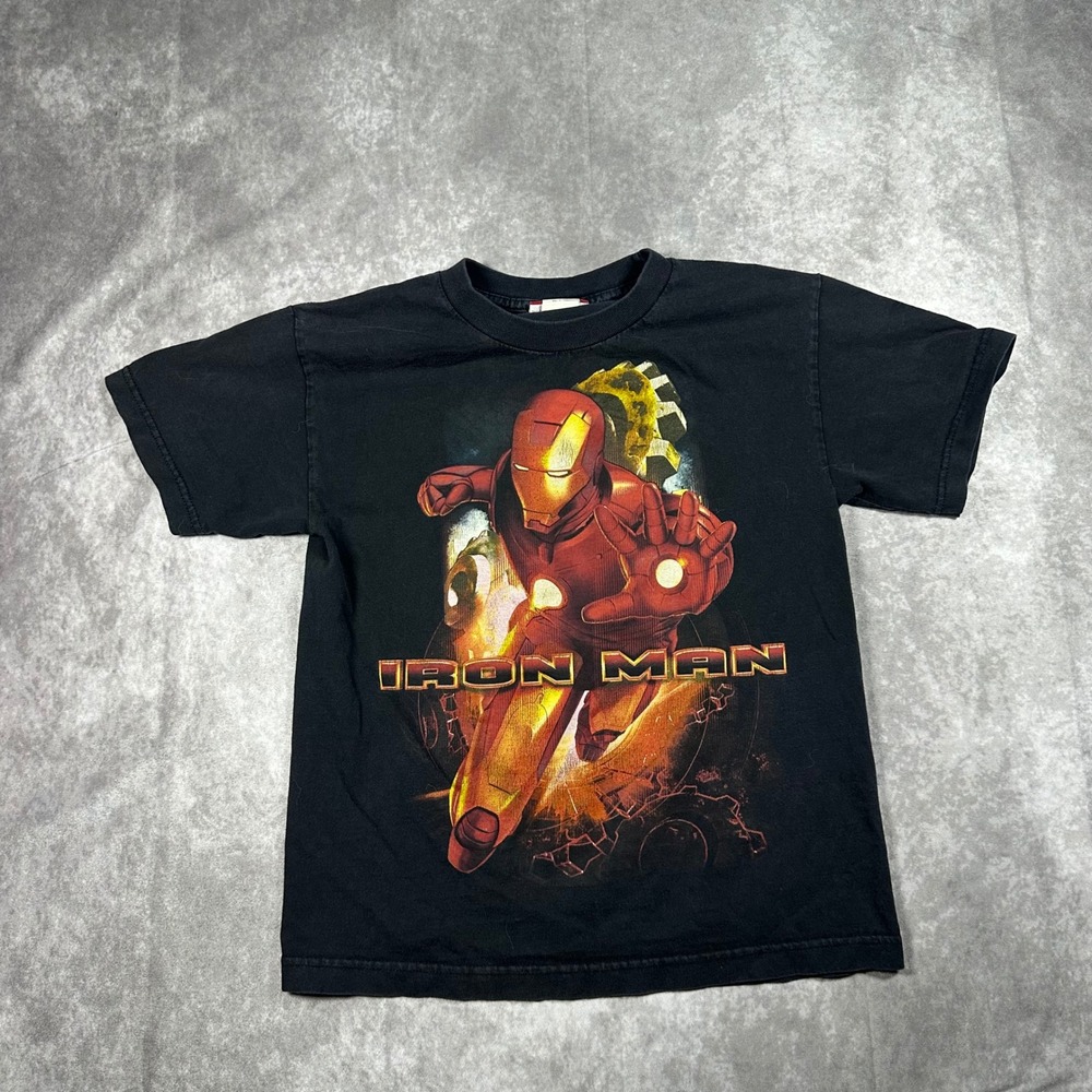 Vintage 2008 Marvel Iron Man Shirt Youth Large L Black Movie Graphic Tee Retro